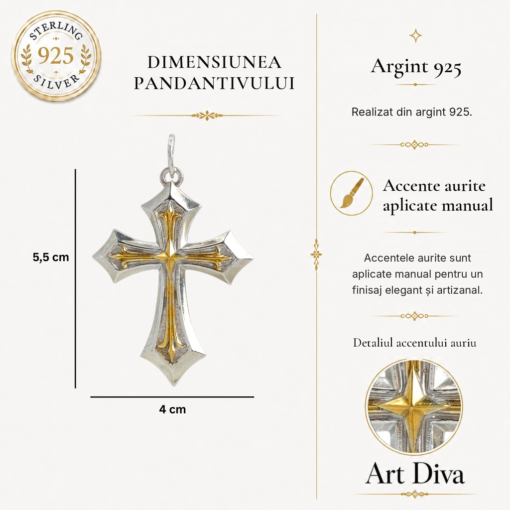 Pandantiv „Crucea Regală” pentru bărbați din argint 925 – mare și masiv, simbol ornamental al forței și al protecției spirituale | Art Diva