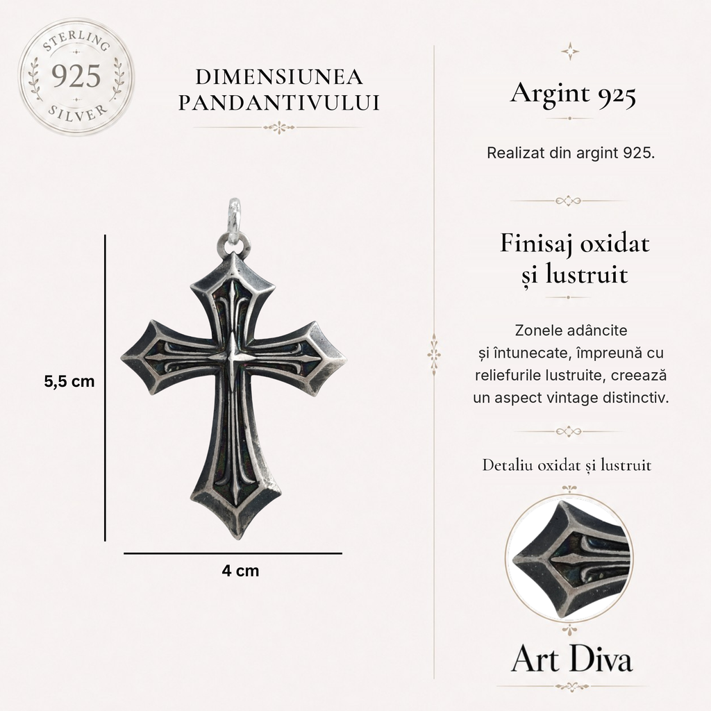 Pandantiv „Crucea credinței” pentru bărbați din argint 925 – mare și masiv, simbol al forței spirituale și al protecției | Art Diva
