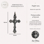 Pandantiv „Cruce ornamentală cu Preasfânta Inimă a lui Iisus” din argint 925 – bijuterie sculpturală oxidată | Art Diva