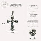 Pandantiv Cruce cu Trandafir din argint 925 – design oxidat boho-rustic | Art Diva