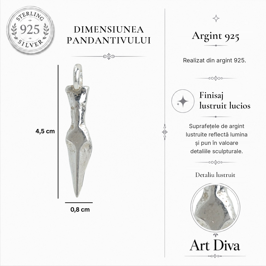 Pandantiv pumnal din argint 925 – talisman handmade pentru bărbați, simbol al forței, în stil boho rustic | Art Diva
