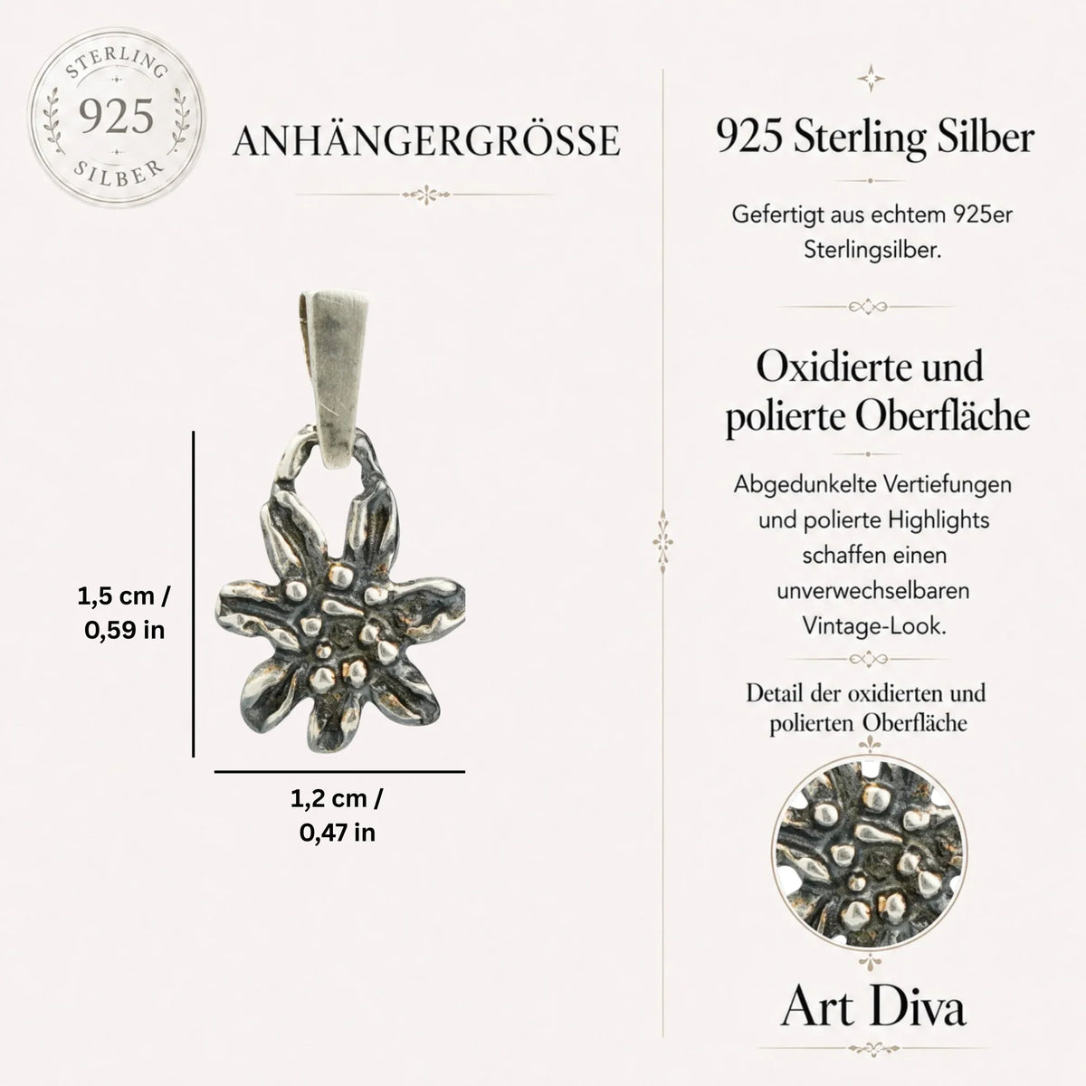Pandantiv Floare de colț (Edelweiss) din argint 925 – talisman boho al iubirii pure și al loialității, bijuterie sculpturală și cadou pentru mamă, fiică sau prietenă | Art Diva