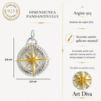 Pandantiv „Busolă” din argint 925 cu accente aurii – talisman lustruit manual pentru orientare, protecție și forță interioară, bijuterie sculpturală în stil boho-rustic | Art Diva