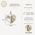 Pandantiv Inimă cu înger păzitor și stea din argint 925 – talisman pentru protecție, iubire și credință, realizat manual în stil boho și rustic | Art Diva