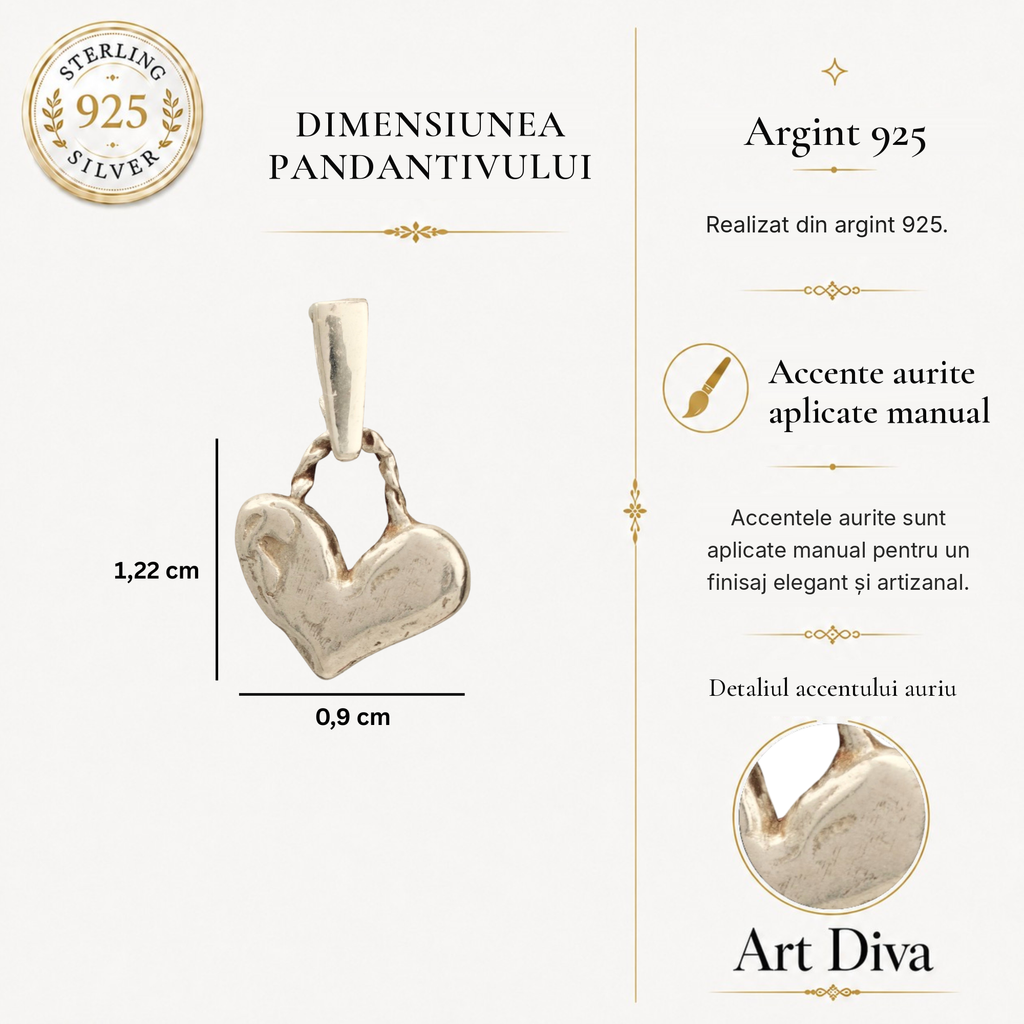 Inimioară – pandantiv din argint 925 | Talisman pentru iubire și apropiere sufletească | Art Diva