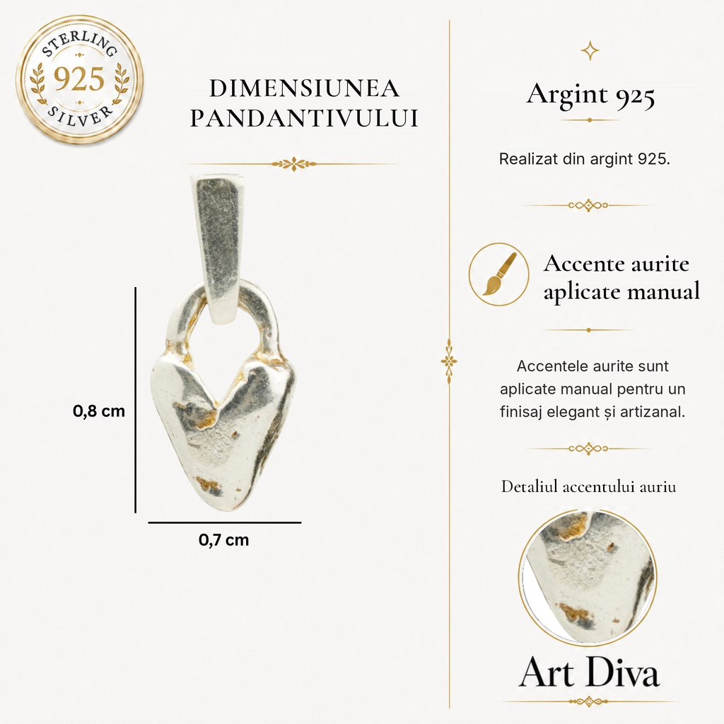 Pandantiv „Inimioară bombată” din argint 925 – talisman miniatural pentru tandrețe și grijă | Art Diva