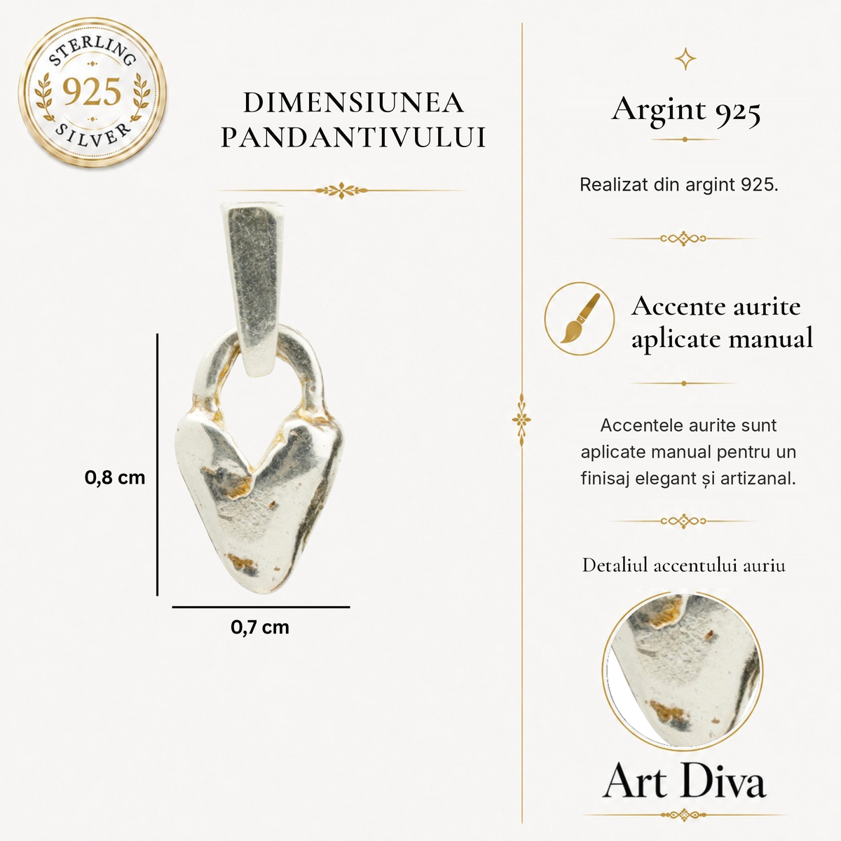 Pandantiv „Inimioară bombată” din argint 925 – talisman miniatural pentru tandrețe și grijă | Art Diva