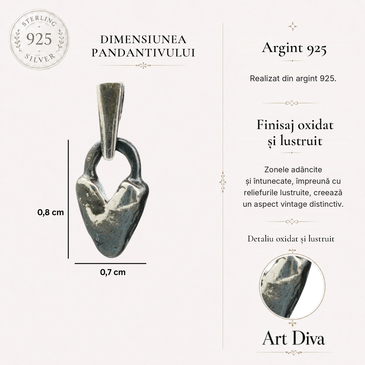 Pandantiv miniatural „Inimă pufoasă” din argint 925 – talisman pentru iubire, tandrețe și grijă, realizat manual în stil boho | Art Diva