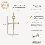 Pandantiv Cruce cu cuie din argint 925 cu accente placate în aur – talisman pentru credință și forță, realizat manual în stil rustic | Art Diva