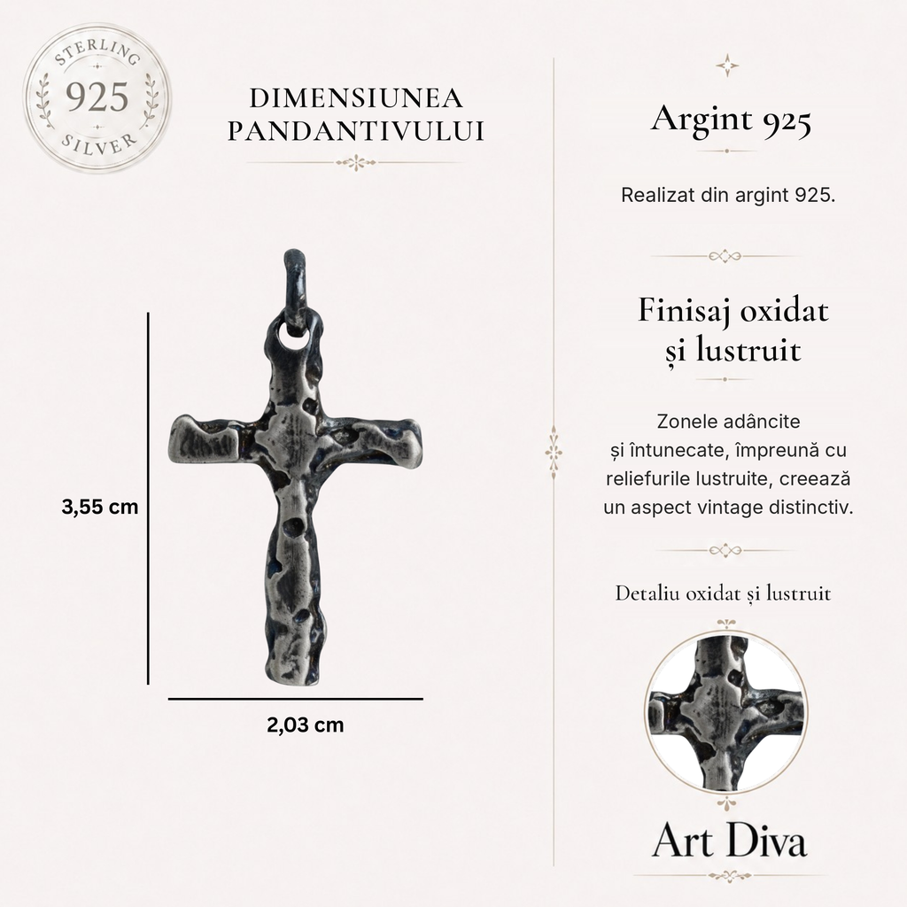 Pandantiv elegant cruce pentru bărbați din argint 925 – simbol al forței și al caracterului, cadou realizat manual pentru partener sau soț | Art Diva
