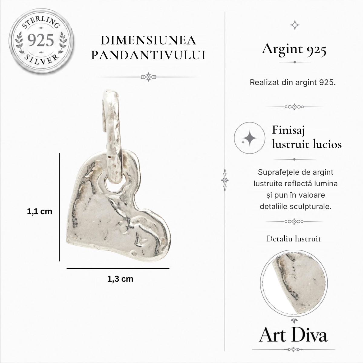 Pandantiv Inimă din argint 925 – talisman pentru iubire și apropiere sufletească, realizat manual în stil boho și rustic | Art Diva