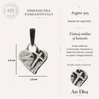 Pandantiv miniatural „Credința în iubire” din argint 925 – inimă creștină cu cruce, simbol realizat manual al iubirii spirituale | Art Diva