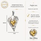 Pandantiv Inimă cu inimă aurie din argint 925 – talisman pentru iubire și apropiere profundă, realizat manual în stil boho și rustic | Art Diva