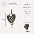 Pandantiv „Inimă în inimă” din argint 925 – talisman pentru iubire și apropiere profundă, bijuterie sculpturală realizată manual în stil boho și rustic | Art Diva