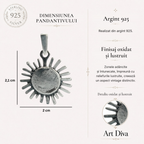 Pandantiv „Rază de soare” din argint 925 oxidat – talisman pentru căldură, lumină și speranță, bijuterie sculpturală realizată manual în stil boho și rustic | Art Diva