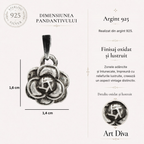 Pandantiv „Camelie” realizat manual din argint 925, talisman pentru frumusețe și eleganță, bijuterie sculpturală în stil boho și rustic | Art Diva