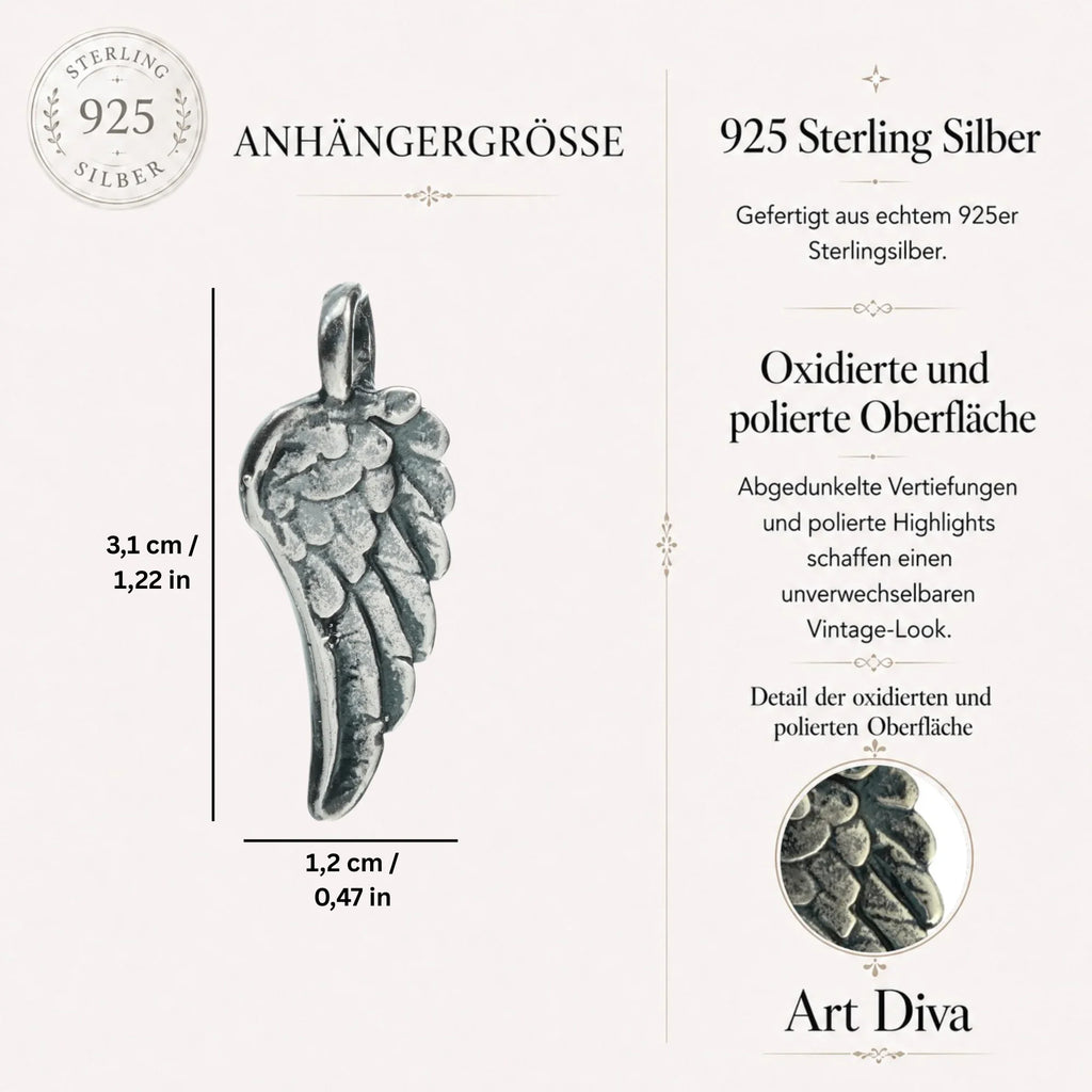 Pandantiv Aripă de înger din argint 925 – talisman realizat manual pentru protecție și speranță, bijuterie sculpturală în stil boho și rustic | Art Diva
