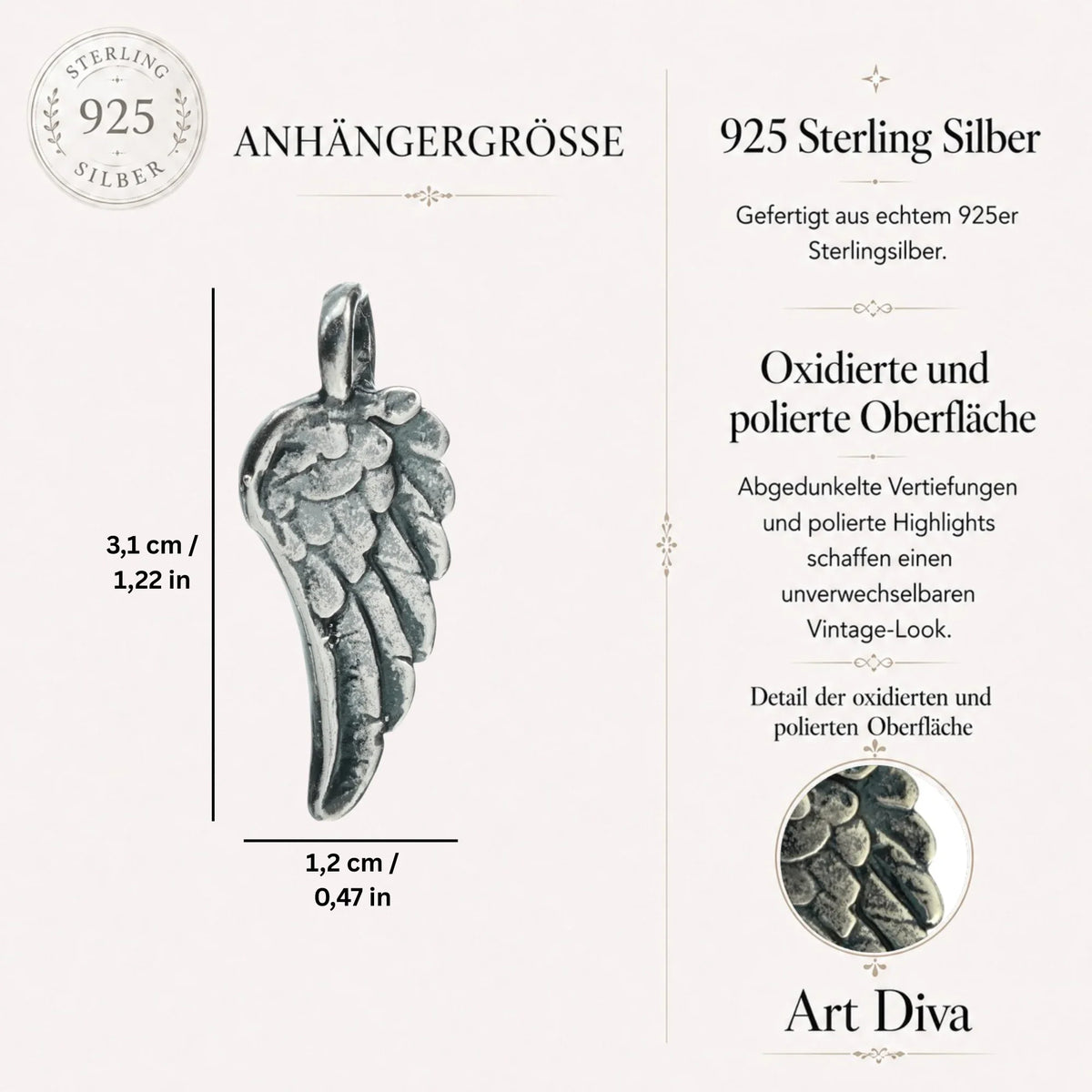 Pandantiv Aripă de înger din argint 925 – talisman realizat manual pentru protecție și speranță, bijuterie sculpturală în stil boho și rustic | Art Diva
