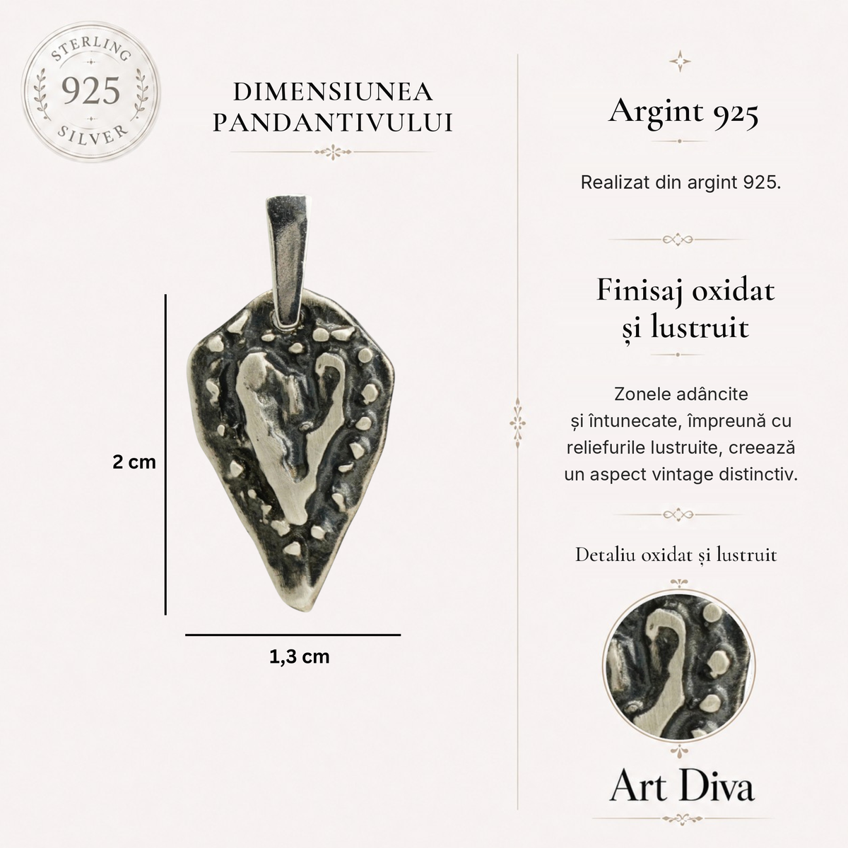 Pandantiv „Inima afecțiunii” din argint 925, realizat manual – talisman pentru iubire și gingășie, bijuterie sculpturală în stil boho și rustic | Art Diva