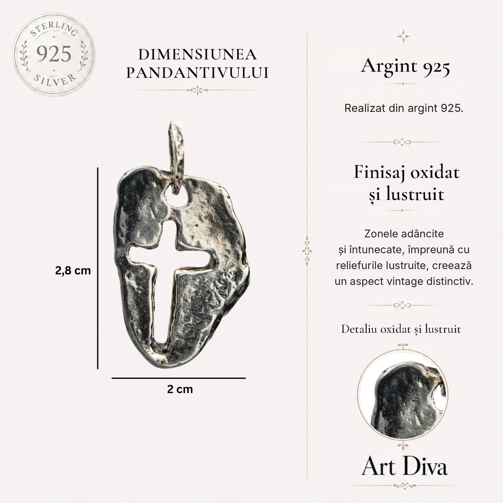 Pandantiv „Cruce masivă” oxidat pentru bărbați din argint 925 – talisman pentru forță și protecție spirituală, bijuterie în stil boho și rustic | Art Diva