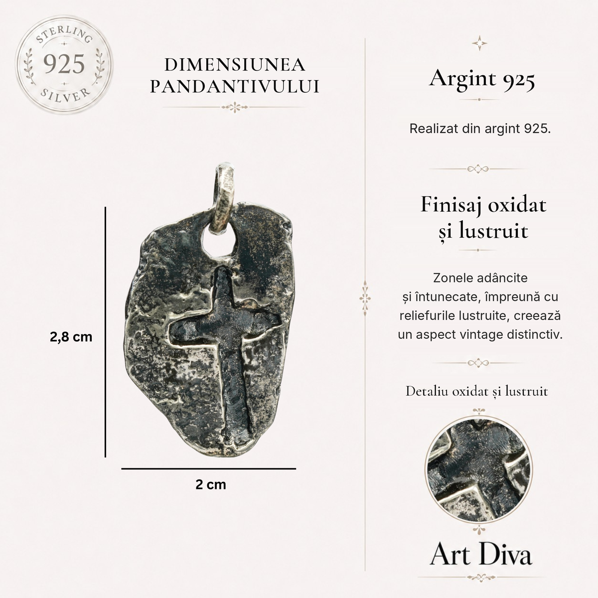 Pandantiv „Cruce masivă” oxidat pentru bărbați din argint 925 – talisman pentru forță și protecție spirituală, bijuterie în stil boho și rustic | Art Diva