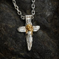Pandantiv cruce cu Iisus Hristos din argint 925 cu accente aurii, talisman handmade de credință și protecție, Art Diva