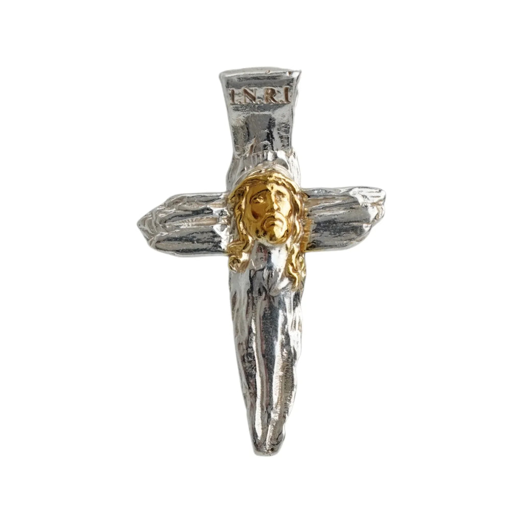 Pandantiv „Iisus Hristos” din argint 925 cu accente aurii – simbol realizat manual al credinței și al protecției, bijuterie sculpturală în stil boho și rustic | Art Diva