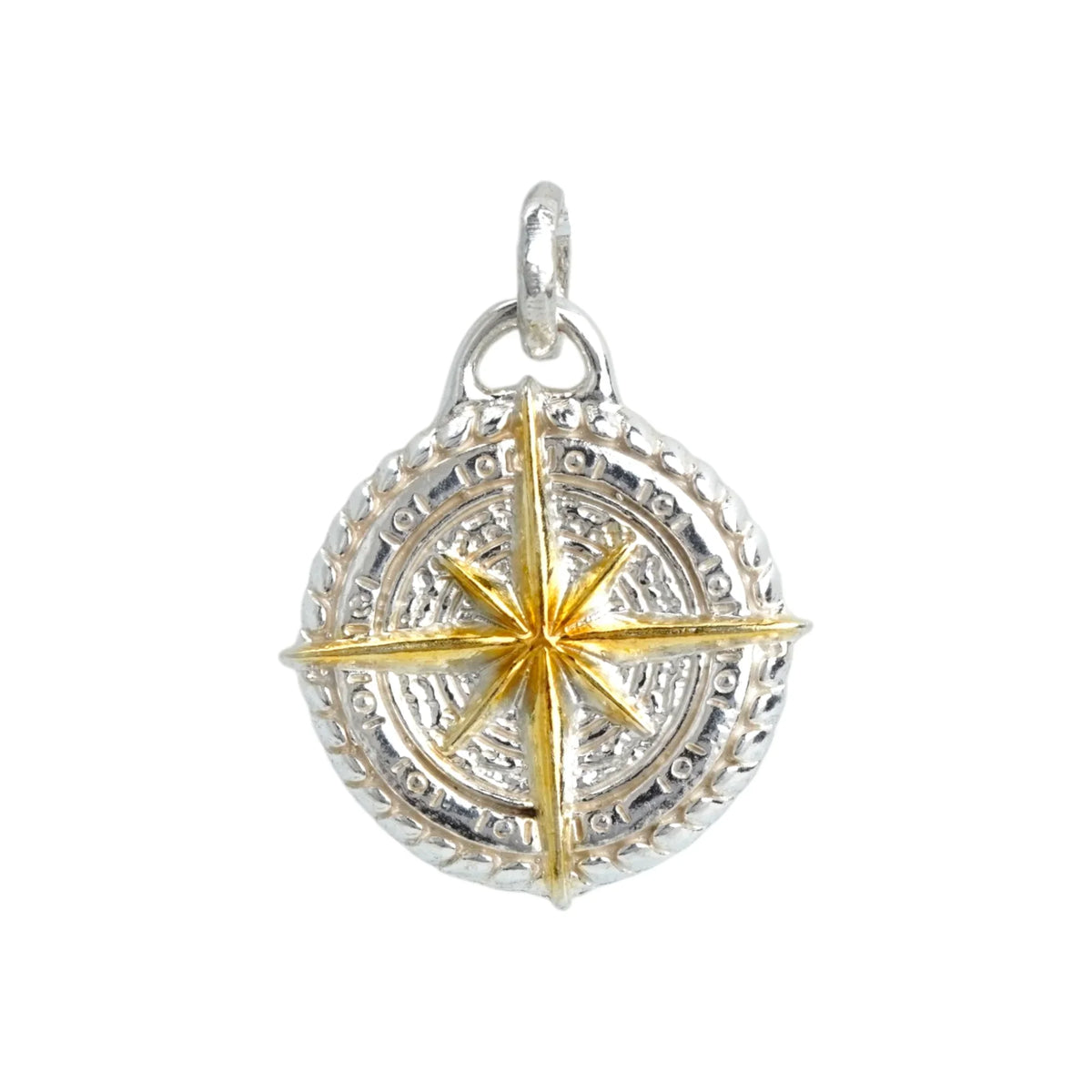 Pandantiv „Busolă” din argint 925 cu accente aurii – talisman lustruit manual pentru orientare, protecție și forță interioară, bijuterie sculpturală în stil boho-rustic | Art Diva