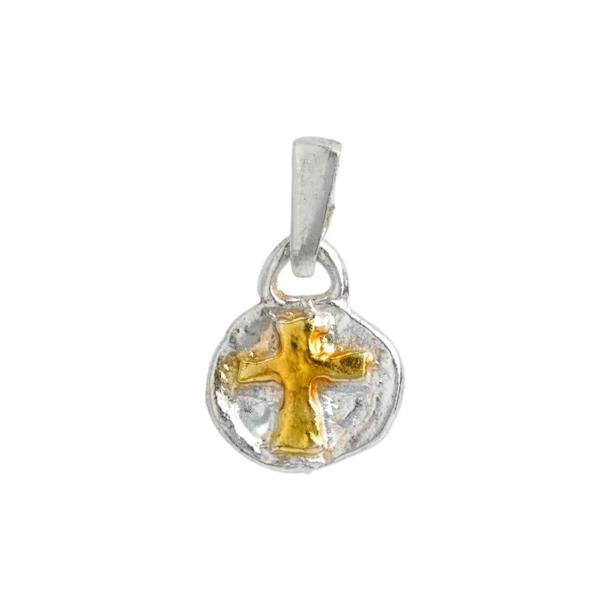 Pandantiv Cruce cu relief din argint 925 și accente aurii – talisman boho realizat manual pentru credință și forță spirituală, un cadou special | Bijuterie sculpturală din colecția „Strălucire” | Art Diva