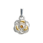 Pandantiv „Camelie” handmade din argint 925 cu accente aurii – talisman pentru feminitate, forță interioară și frumusețe, bijuterie sculpturală în stil boho și rustic | Art Diva