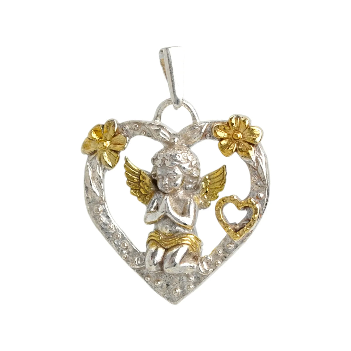 Pandantiv „Înger în Inimă” din argint 925 cu accente placate în aur – talisman pentru iubire și protecție, bijuterie sculpturală în stil boho și rustic | Art Diva