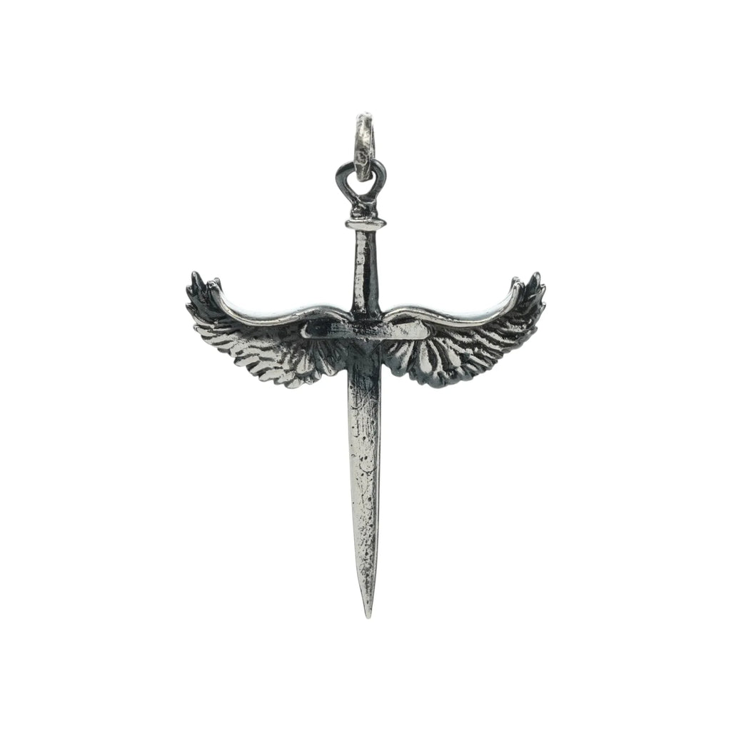 Pandantiv „Sabie cu Aripi de Înger” pentru bărbați din argint 925 – talisman realizat manual pentru forță și protecție, bijuterie sculpturală boho și rustică | Art Diva