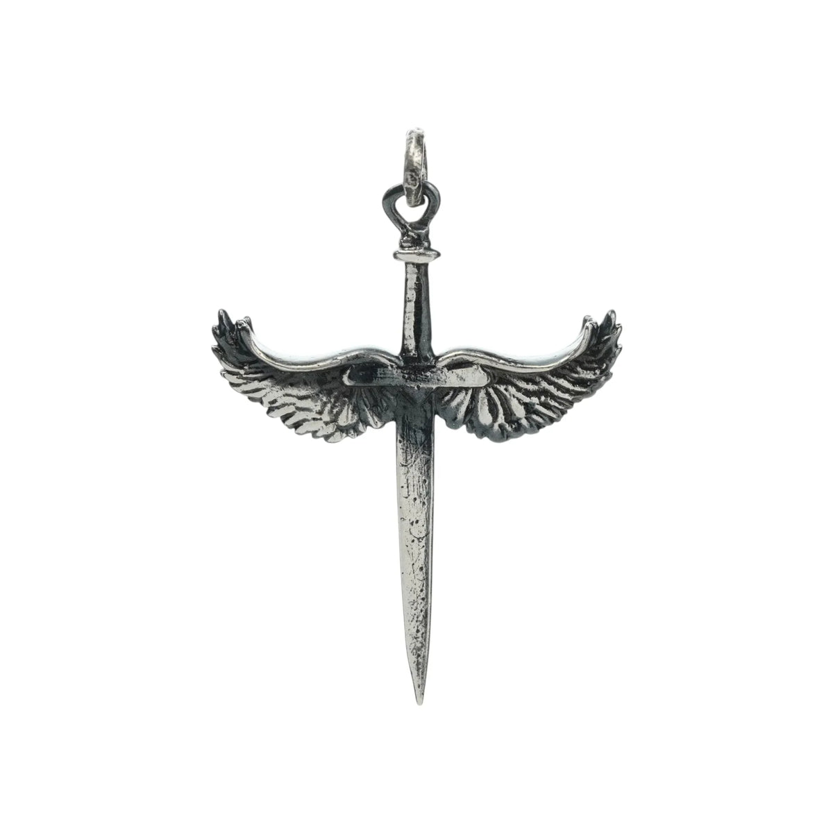 Pandantiv „Sabie cu Aripi de Înger” pentru bărbați din argint 925 – talisman realizat manual pentru forță și protecție, bijuterie sculpturală boho și rustică | Art Diva