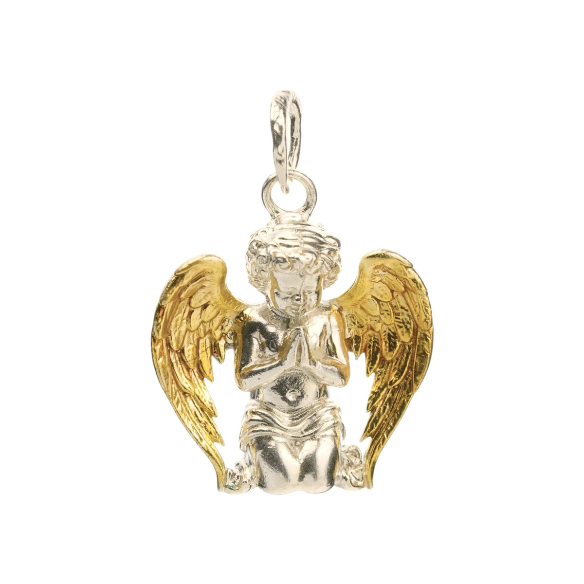 Pandantiv „Înger în Rugăciune” pentru bărbați din argint 925 cu aripi aurii – talisman handmade pentru credință, protecție și forță interioară | Art Diva