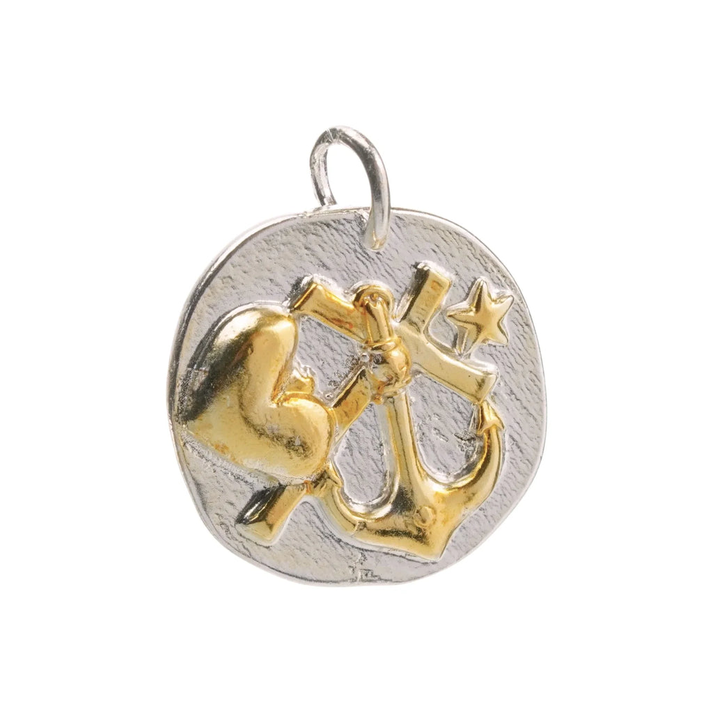 Pandantiv „Credință, Iubire și Speranță” din argint 925 cu accente aurii – talisman maritim, bijuterie sculpturală în stil boho și rustic | Art Diva