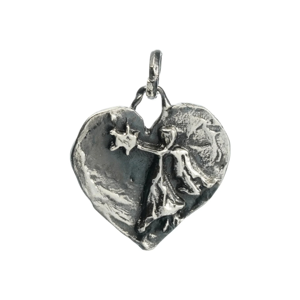 Pandantiv Inimă cu Înger Păzitor și Stea din argint 925 – talisman pentru protecție, iubire și credință, realizat manual în stil boho | Art Diva