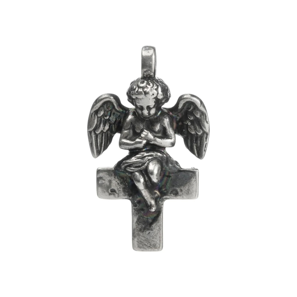 Pandantiv „Înger pe Cruce” din argint 925 – talisman handmade pentru protecție și lumină, bijuterie sculpturală în stil boho și rustic | Art Diva
