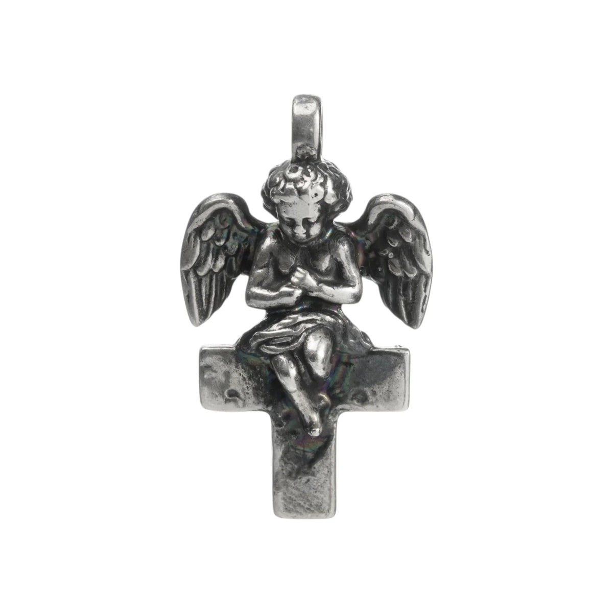 Pandantiv „Înger pe Cruce” din argint 925 – talisman handmade pentru protecție și lumină, bijuterie sculpturală în stil boho și rustic | Art Diva