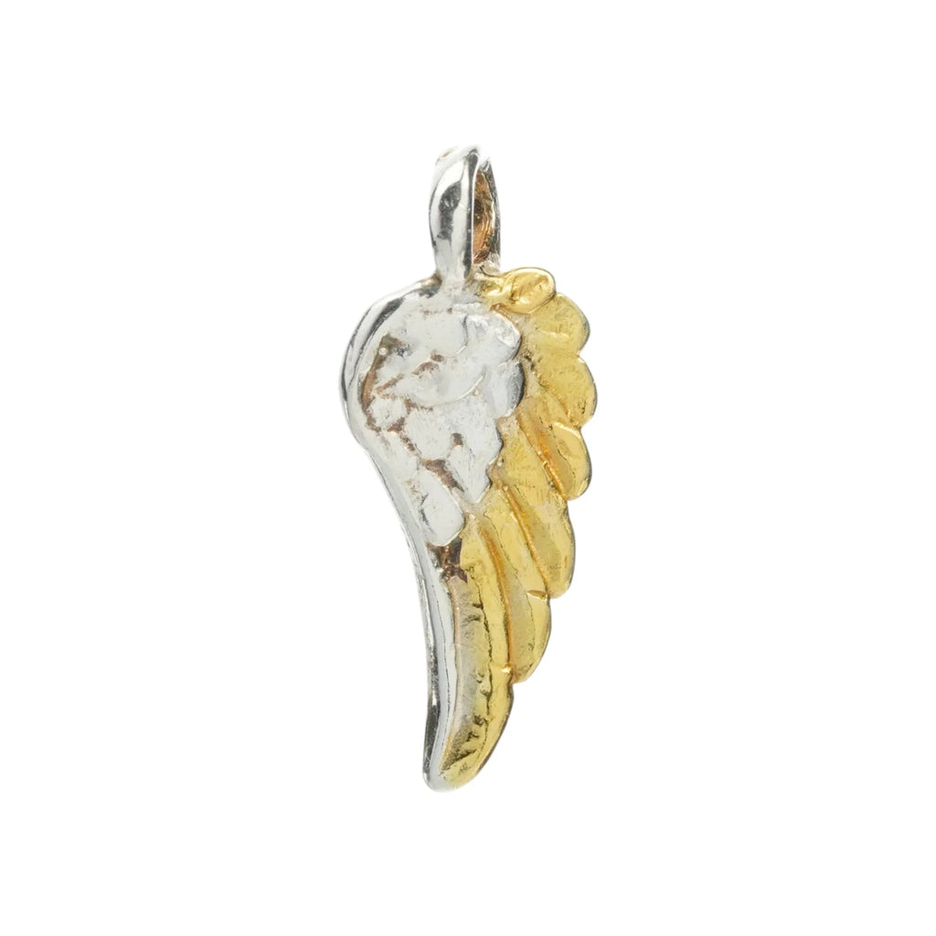 Pandantiv „Aripă de înger” handmade din argint 925 cu accente aurii – talisman pentru protecție, forță și lumină, bijuterie sculpturală în stil boho și rustic | Art Diva