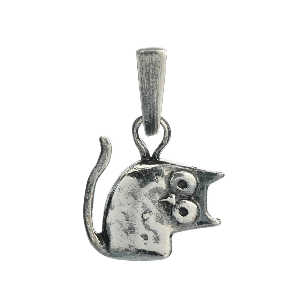 Pandantiv „Pisana” cu pisică din argint 925 oxidat pentru iubitorii de pisici, bijuterie sculpturală în stil boho și rustic | Art Diva