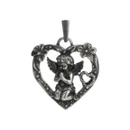 Pandantiv inimă „Rugăciunea unui Înger” pentru femei din argint 925 cu înger și flori – talisman pentru iubire și protecție, bijuterie sculpturală în stil boho și rustic | Art Diva