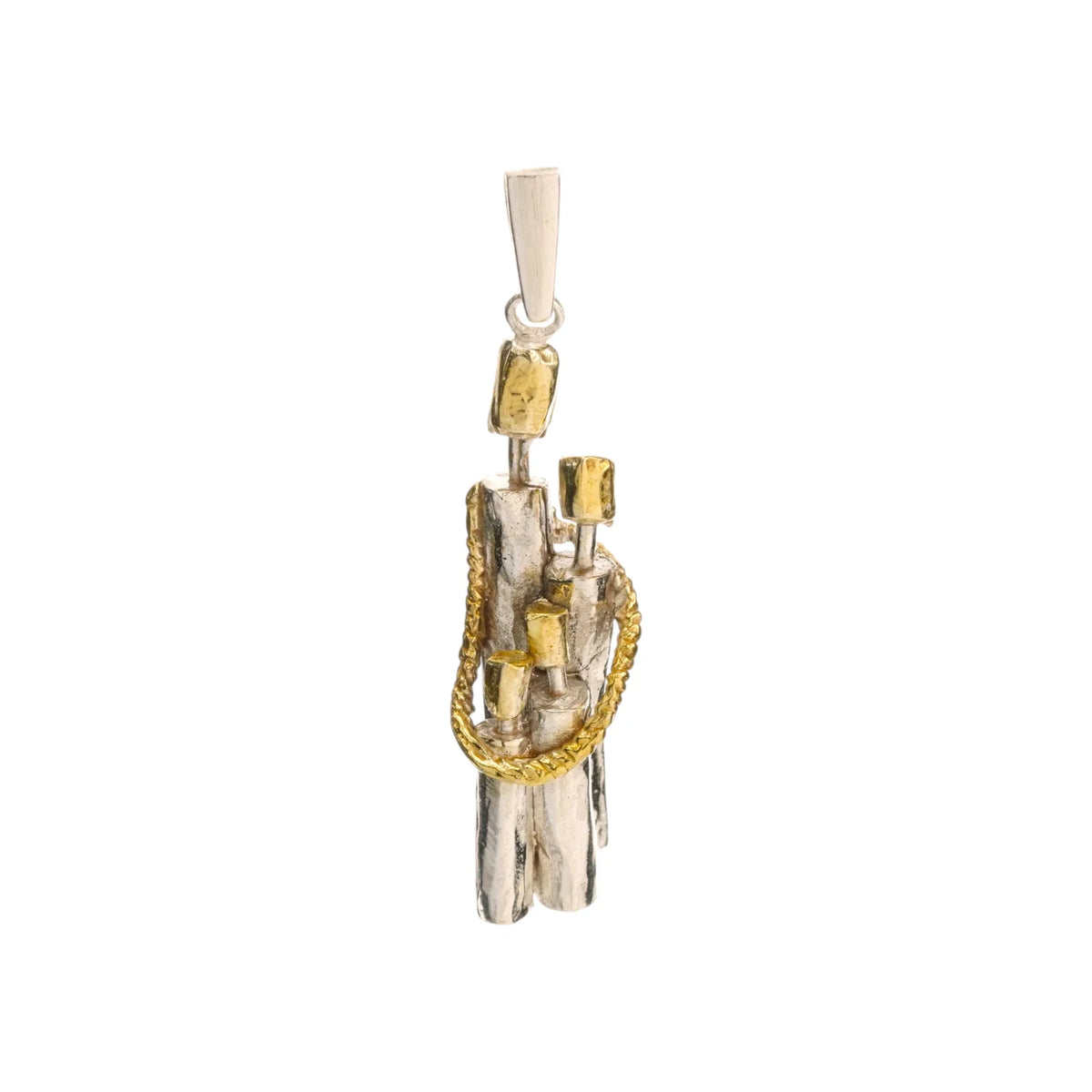 Pandantiv „Unitatea familiei” din argint 925 cu accente aurii – talisman pentru unitate, iubire și protecția familiei, bijuterie sculpturală handmade în stil boho și rustic | Art Diva