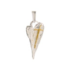 Pandantiv „Inimă alungită cu cruce” din argint 925 cu accente aurii – talisman boho realizat manual pentru credința în iubire, bijuterie sculpturală și cadou pentru mamă, fiică sau prietenă | Art Diva