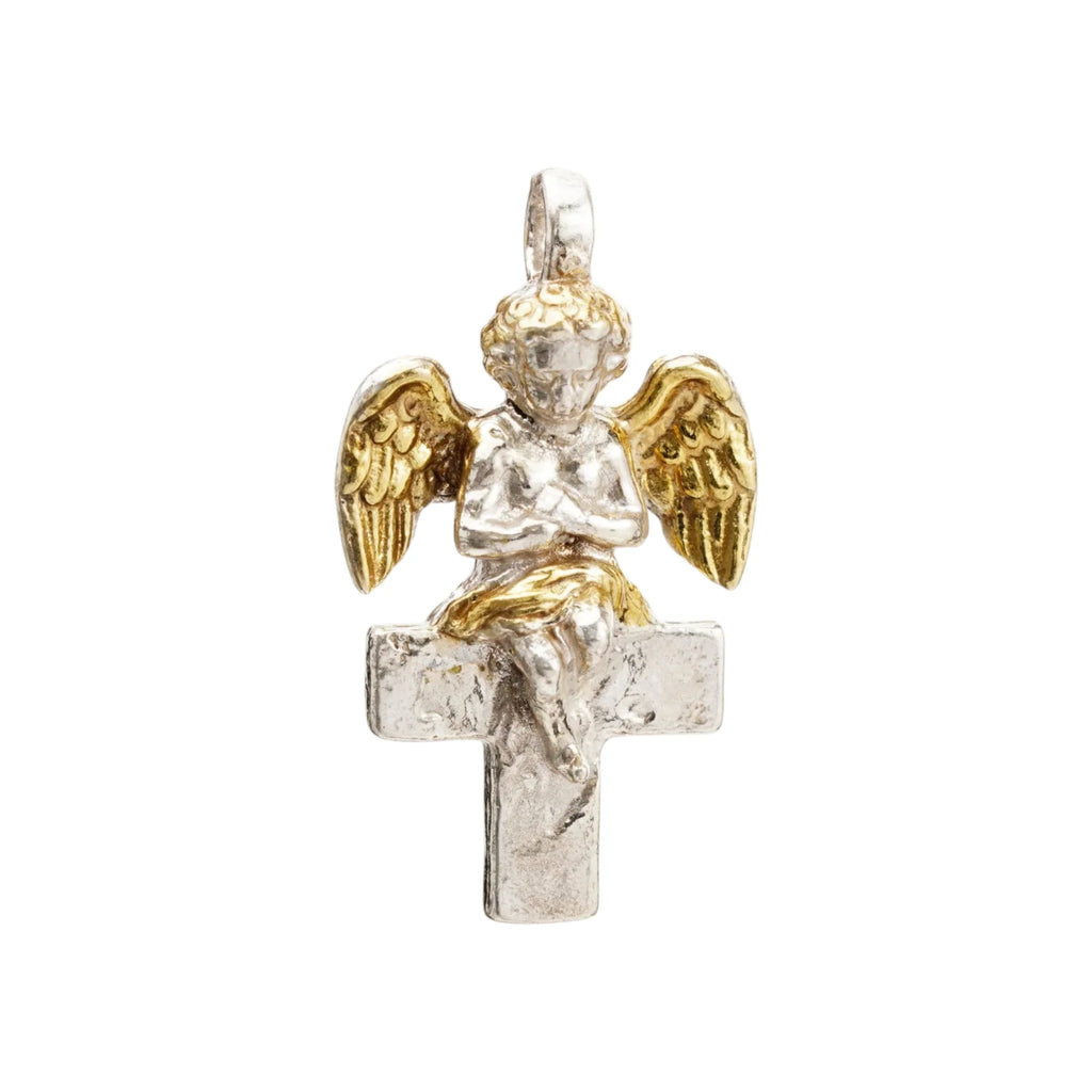 Pandantiv „Înger pe Cruce” pentru femei din argint 925 – talisman handmade pentru protecție și lumină, bijuterie sculpturală în stil boho și rustic | Art Diva