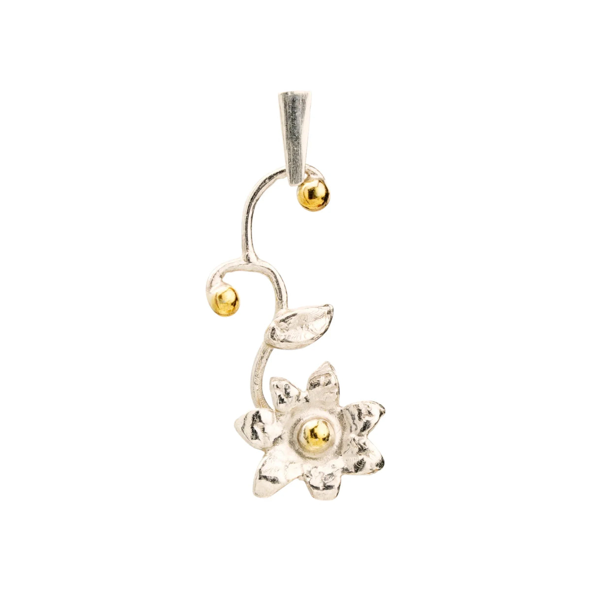 Pandantiv „Floare Delicată” din argint 925 cu accent auriu – talisman pentru nou început și gingășie, bijuterie sculpturală realizată manual în stil boho-rustic | Art Diva