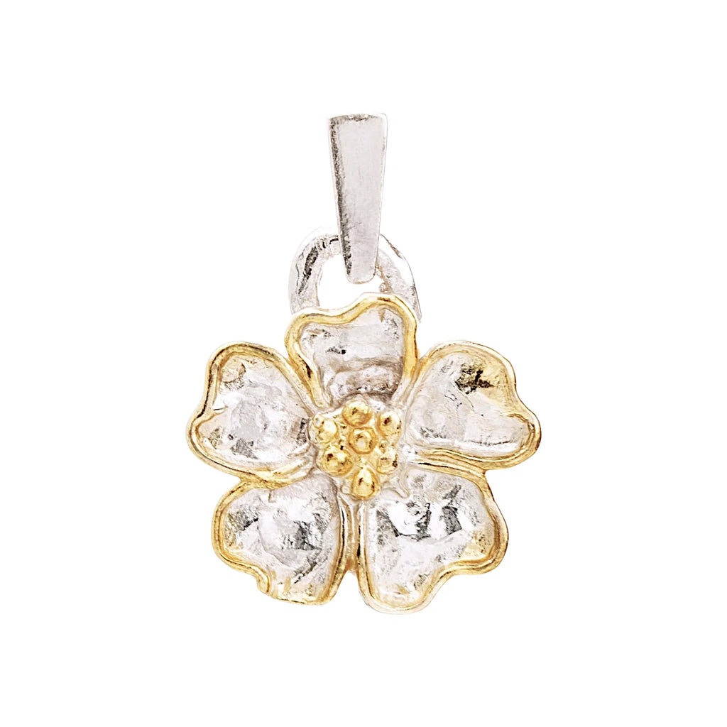 Pandantiv „Floare de cireș” din argint 925 cu accente aurii – talisman pentru primăvară și nou început, bijuterie sculpturală handmade în stil boho și rustic | Art Diva