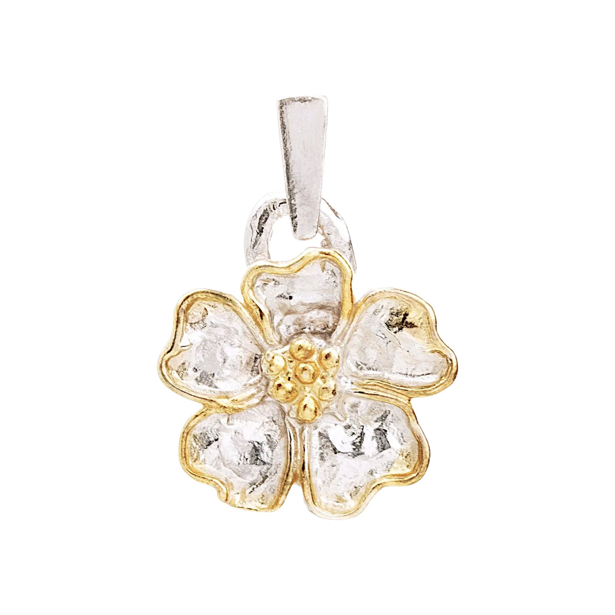 Pandantiv „Floare de cireș” din argint 925 cu accente aurii – talisman pentru primăvară și nou început, bijuterie sculpturală handmade în stil boho și rustic | Art Diva