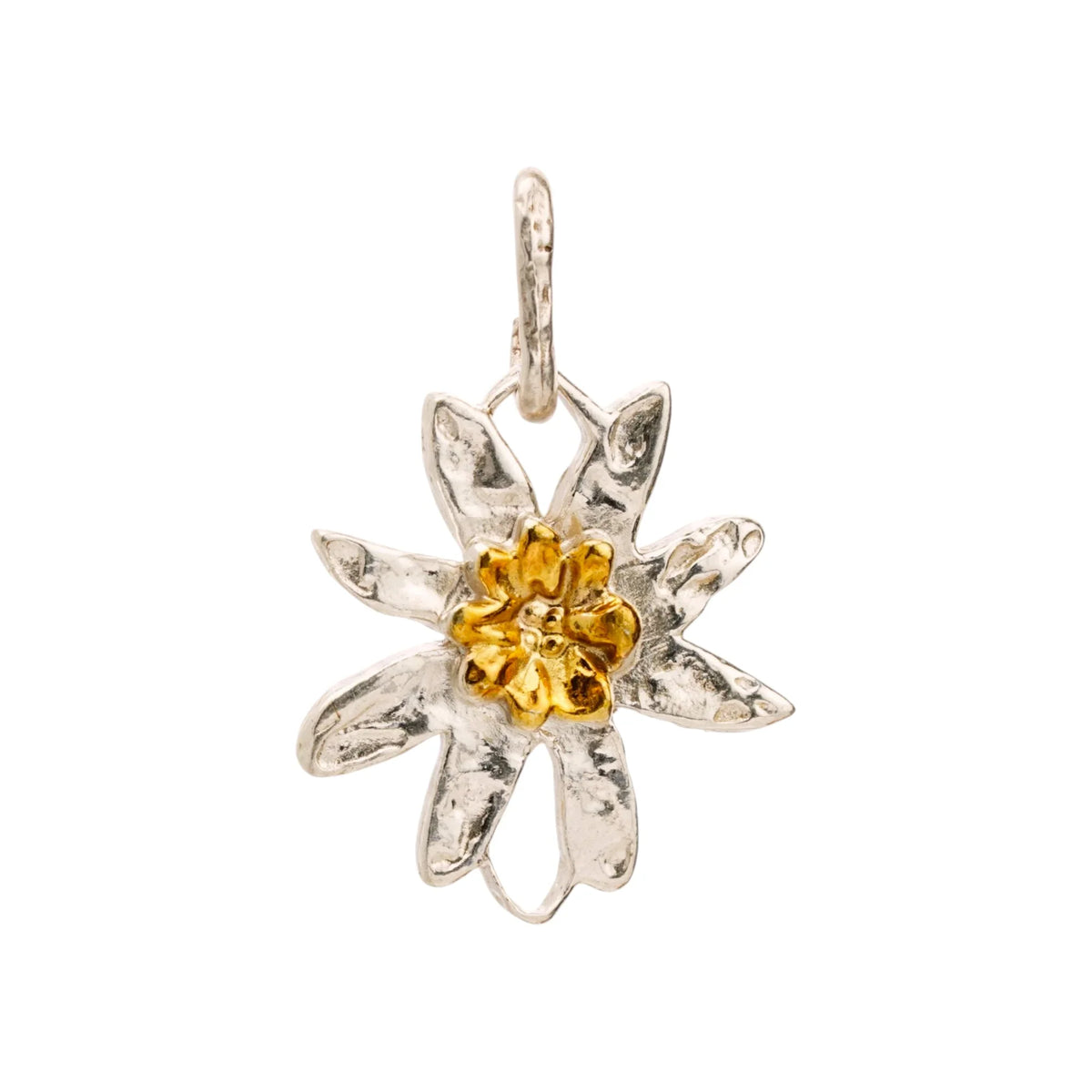 Element „Floare de colț” din argint 925 cu accente aurii – talisman boho realizat manual pentru armonie, bijuterie sculpturală și cadou pentru mamă, fiică sau prietenă | Art Diva