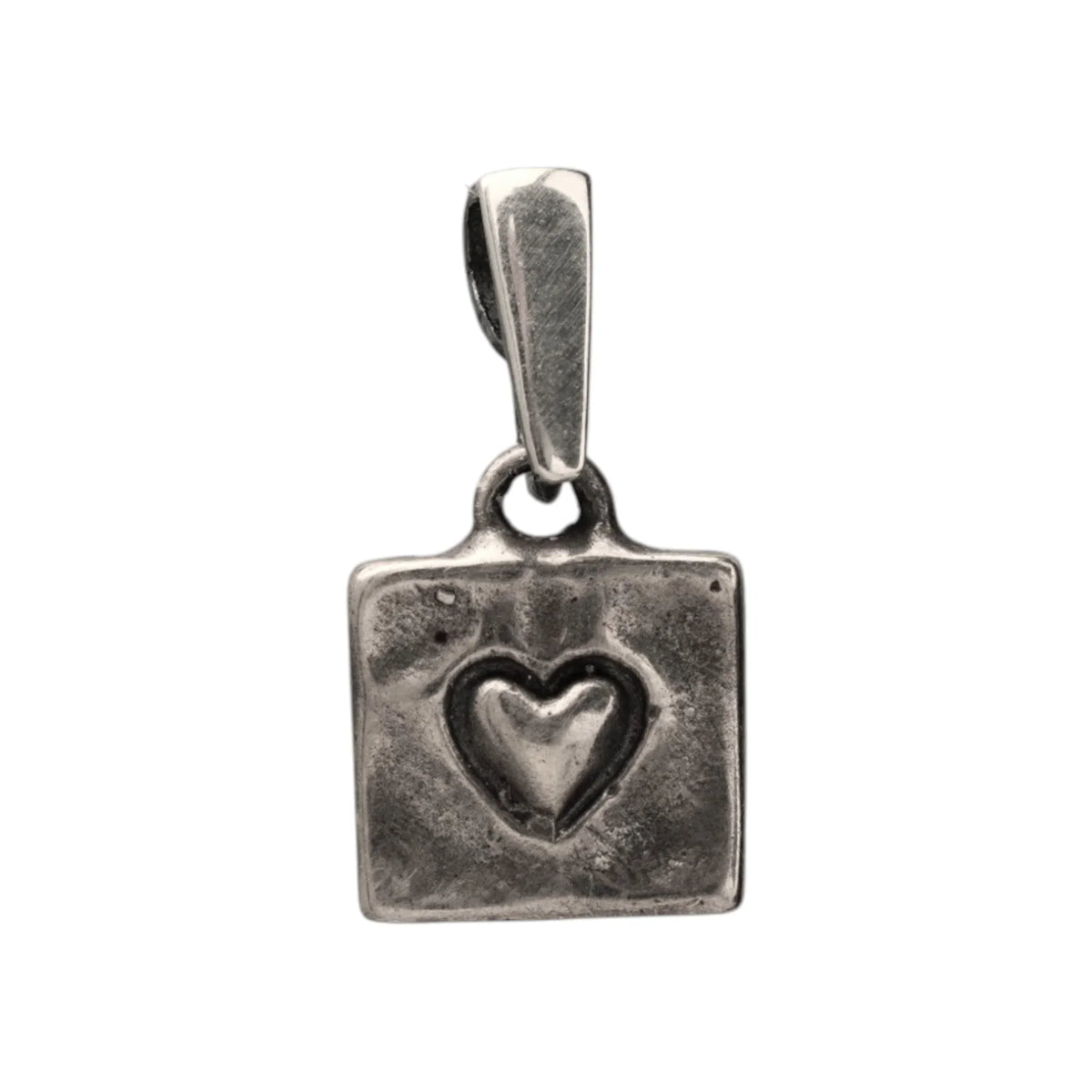 Pandantiv „Inimă în pătrat” din argint 925, realizat manual – talisman pentru iubire și afecțiune, bijuterie sculpturală în stil boho și rustic | Art Diva