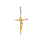 Pandantiv crucifix din argint 925 cu figura lui Hristos lucrată artistic și accente aurii – simbol handmade al credinței și al protecției în stil boho și rustic | Art Diva